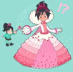  1boy 1girl 2015 big_hero_6 black_hair blush cosplay crossdressing crossover dated disney dress hiro_hamada princess shatou_(c-com) vanellope_von_schweetz wand wreck-it_ralph 