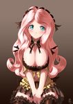  absurdres aqua_eyes bad_id bad_pixiv_id breasts cleavage commentary dress fluttershy highres large_breasts long_hair my_little_pony my_little_pony_friendship_is_magic navel personification pink_hair s1k_bo1 smile solo 