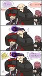  2boys 3koma :d asa_(712811) aura bald barcode chibi comic covering_eyes cyborg dark_aura disembodied_limb grabbing grabbing_from_behind guess_who hair_over_one_eye metal_gear_(series) metal_gear_rising:_revengeance mistral_(metal_gear_rising) monsoon_(metal_gear_rising) multiple_arms multiple_boys open_mouth parody smile sundowner_(metal_gear_rising) translated 