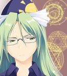  bespectacled glasses green_eyes green_hair hat long_hair mima ogami_kazuki solo touhou wizard_hat 