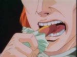 eating food fritz_josef_bittenfeld ginga_eiyuu_densetsu male_focus sausage sexually_suggestive solo teeth 