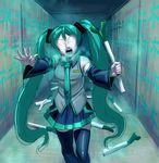  aqua_hair bad_id bad_pixiv_id detached_sleeves drooling empty_eyes hatsune_miku headphones headset horror_(theme) long_hair masao necktie onion open_mouth outstretched_arms outstretched_hand parody saliva shirt skirt sleeveless sleeveless_shirt solo spring_onion thighhighs translated twintails very_long_hair vocaloid zombie 