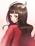  bad_id bad_pixiv_id black_hair horns iceojin lips long_hair looking_at_viewer looking_back original red_eyes solo upper_body 