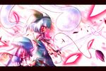  ayakashi_(monkeypanch) bad_id bad_pixiv_id blood crying cuts ghost hairband hat hitodama injury katana konpaku_youmu konpaku_youmu_(ghost) letterboxed multiple_girls petals pink_hair saigyouji_yuyuko short_hair silver_hair sword tears torn_clothes touhou weapon 