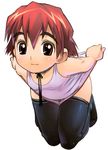  blush brown_eyes child kneeling original red_hair satou_toshiyuki short_hair smile solo thighhighs 