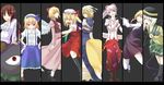  :p absurdres alice_margatroid alice_margatroid_(pc-98) black_background blonde_hair blue_eyes boots bow braid brown_eyes brown_hair clenched_teeth column_lineup crazy_eyes evil_eye_sigma eyes fangs flandre_scarlet fox_tail fujiwara_no_mokou gengetsu grin haruba_negi hat highres komeiji_koishi long_sleeves moriya_suwako multiple_girls multiple_tails open_mouth pants pillow_hat puffy_cheeks puffy_short_sleeves puffy_sleeves red_bow red_eyes ribbon rika_(touhou) shoes short_hair short_sleeves silver_hair sleeves_rolled_up smile smirk socks stage_connection suspenders tail tassel teeth thighhighs tongue tongue_out touhou touhou_(pc-98) wide_sleeves wings yakumo_ran yellow_eyes 