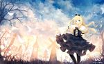  bad_id bad_pixiv_id blonde_hair blue_eyes dhiea dress eternita flower hair_ribbon long_hair pantyhose petals ribbon sairalinde scenery solo 