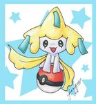  jirachi lowres nintendo no_humans poke_ball pokemon pokemon_(creature) signature smile solo star 