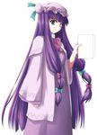  book bow hat long_hair mizuki_matsuri patchouli_knowledge pink_bow purple_eyes purple_hair solo touhou 