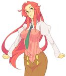  alternate_hairstyle brown_eyes glasses hair_down i_(kaiyou) long_hair necktie pencil_skirt red_hair skirt smile solo teacher tengen_toppa_gurren_lagann yellow_eyes yoko_littner yomako 