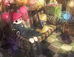  arm_support board_game boots checkered checkered_floor chess couch globe harepore hat long_hair marie_&amp;_gali marika_(marie_&amp;_gali) mini_hat mini_top_hat perspective pink_eyes pink_hair solo speaker telescope top_hat twintails typewriter 