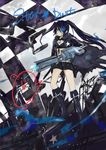  arm_cannon black_hair black_rock_shooter black_rock_shooter_(character) blue_eyes chain coat gloves gun long_hair signature solo twintails weapon 