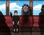  akatsuki_(naruto) bird cloud crow day kaonashi lily_(artist) lowres mask multiple_boys naruto naruto_(series) naruto_shippuuden pain_(naruto) parody sen_to_chihiro_no_kamikakushi sitting tobi train_interior uchiha_itachi 