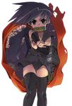  black_hair copyright_request elbow_gloves gloves mouth_hold ninja satou_toshiyuki scarf scroll solo thighhighs 