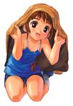  blush braid brown_eyes brown_hair camisole child happy kneeling long_hair original satou_toshiyuki solo 