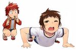  blush brown_hair exercise gym_uniform multiple_girls original push-ups red_hair satou_toshiyuki shinai squatting sword weapon whistle 