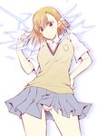  arsenal biribiri brown_eyes brown_hair electricity flat_color hair_ornament misaka_mikoto panties pantyshot short_hair skirt solo sweater_vest to_aru_majutsu_no_index underwear 