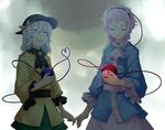  blue_eyes closed_eyes glowing glowing_eyes hairband hat holding_hands komeiji_koishi komeiji_satori multiple_girls purple_hair sakuraba_yuuki siblings silver_hair sisters third_eye touhou 