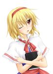  alice_margatroid blonde_hair book hairband kirisaki_byakko one_eye_closed red_eyes solo touhou 