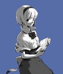  alice_margatroid blue_background book lefthand monochrome short_hair simple_background solo touhou 