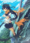  bad_id bad_pixiv_id bandages black_hair brown_eyes dragon is_ii legs long_hair original scarf school_uniform serafuku solo very_long_hair 