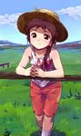  blush braid brown_hair child hat long_hair lowres nature original satou_toshiyuki solo straw_hat 