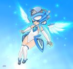  blue_eyes blue_hair child elbow_gloves gloves highres kuontendou leotard long_hair pixiv pixiv-tan solo thighhighs white_legwear wings 