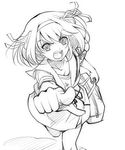  foreshortening greyscale hairu hands kita_high_school_uniform monochrome pointing school_uniform serafuku solo suzumiya_haruhi suzumiya_haruhi_no_yuuutsu 