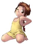  armpits barefoot blush braid brown_eyes brown_hair child kneeling original satou_toshiyuki solo sweat 