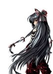  fujiwara_no_mokou hair_ribbon kiku_hitomoji long_hair looking_back red_eyes ribbon silver_hair solo suspenders touhou 