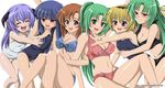  bad_id bad_pixiv_id bikini blonde_hair blue_eyes blue_hair blush brown_eyes brown_hair closed_eyes fang furude_rika green_eyes green_hair hanyuu highres higurashi_no_naku_koro_ni houjou_satoko long_hair multiple_girls nannore one-piece_swimsuit ponytail purple_hair ryuuguu_rena school_swimsuit short_hair siblings sisters sonozaki_mion sonozaki_shion swimsuit twins white_school_swimsuit white_swimsuit 