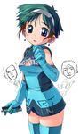  blue_eyes cellphone character_request elbow_gloves gloves green_hair hairband kamen_rider kamen_rider_555 phone satou_toshiyuki short_hair smart_lady thighhighs 