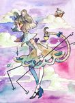  animal_ears capelet cloud dowsing_rod flying_saucer grey_hair jewelry mouse mouse_ears mouse_tail nazrin palanquin_ship pendant red_eyes shimi_(egi) ship short_hair sky solo space_craft tail touhou traditional_media ufo watercolor_(medium) watercraft 