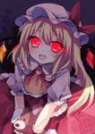  2015 artist_name ascot bad_id bad_twitter_id blonde_hair bow dated fang flandre_scarlet glowing glowing_eyes hat mikazuki_sara open_mouth red_eyes short_hair side_ponytail signature smile solo stuffed_animal stuffed_toy teddy_bear touhou wings 