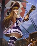  alternate_costume alternate_hair_color alternate_hairstyle blonde_hair blue_dress detached_sleeves dress from_below highres kaze_no_gyouja league_of_legends light_smile lips looking_at_viewer sarah_fortune short_dress solo thighhighs yellow_eyes 