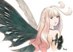  1girl anne_(bravely_second) antenna_hair black_leotard bravely_default_(series) bravely_second:_end_layer brown_eyes brown_hair expressionless fairy_wings from_behind highres ikusy leotard long_hair looking_back official_art pointy_ears sketch solo upper_body wings 