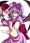  :d bad_id bad_pixiv_id bat_wings dress fangs finger_gun hat looking_at_viewer mob_cap open_mouth pointing pointing_at_viewer purple_hair red_eyes remilia_scarlet sash sharp_teeth shiratama_(hockey) short_hair slit_pupils smile solo teeth touhou wings wrist_cuffs 