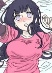  1girl artist_request bed blush byakugan casual hyuuga_hinata lavender_eyes naruto naruto:_the_last on_back solo undershirt 