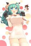  bell blue_eyes bow brown_eyes brown_hair chibi frog_hair_ornament gloves green_hair hair_bow hair_ornament hakurei_reimu horns kochiya_sanae multiple_girls open_mouth panties pantyshot pantyshot_(standing) sheep_girl shin_(new) standing thighhighs touhou underwear white_legwear white_panties 