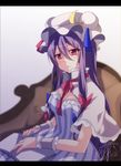  2015 artist_name bad_id bad_twitter_id book bow breasts cleavage crescent dated hair_bow hat long_hair medium_breasts mikazuki_sara patchouli_knowledge purple_hair red_eyes ribbon signature solo touhou 