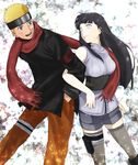  1girl black_hair blonde_hair blue_eyes couple daijuu hetero hyuuga_hinata long_hair naruto:_the_last naruto_(series) scarf shared_scarf short_hair uzumaki_naruto white_eyes 