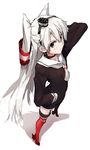  amatsukaze_(kantai_collection) bad_id bad_pixiv_id brown_eyes dress gloves hairband hand_on_hip highres kantai_collection long_hair ruuto_(sorufu) sailor_dress short_dress silver_hair solo thighhighs two_side_up windsock zettai_ryouiki 