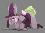  2019 2d_animation animated anthro big_breasts blush breasts butt clothing eyewear female glasses goo_creature hat lagomorph mammal omegaozone rabbit sex simple_background slightly_chubby slime smile witch_hat 