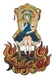  chair fire green_eyes green_hair hat onigiri_(ginseitou) ribbon rod_of_remorse shiki_eiki short_hair sitting skirt solo touhou 