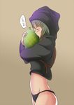  blush food fruit grey_hair hood isis-chan isis_(terrorist_group) kiss no_pants resized tai_(nazutai) underwear 
