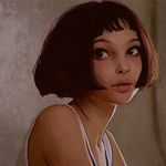  bangs bare_shoulders black_eyes black_hair bob_cut face from_side ilya_kuvshinov indoors leon_the_professional lips looking_to_the_side mathilda_lando natalie_portman parted_lips real_life realistic short_hair smile solo tank_top upper_body 