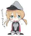  anchor_hair_ornament arm_support blonde_hair blue_eyes blue_hair blush_stickers chibi crying crying_with_eyes_open full_body gloves hair_ornament hat kantai_collection long_sleeves looking_at_viewer microskirt military military_uniform mozuya_murasaki peaked_cap prinz_eugen_(kantai_collection) short_twintails simple_background sitting skirt solo tears thighhighs translated twintails uniform wariza white_background white_gloves 