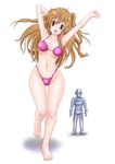  absurdres arms_up bikini brown_eyes brown_hair chuunibyou_demo_koi_ga_shitai! crossover gort hair_ornament hairclip highleg highleg_bikini highleg_swimsuit highres long_hair nibutani_shinka pink_bikini robot side_ponytail swimsuit the_day_the_earth_stood_still yamanoi_gyakutarou 