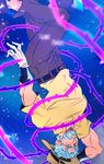  anz beard blue_eyes blue_hair facial_hair gloves hat hermit_purple jojo_no_kimyou_na_bouken joseph_joestar male_focus plant sky solo stand_(jojo) star_(sky) starry_sky thorns upside-down vines 