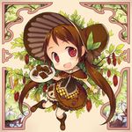  :d brown_eyes brown_hair cacao_fruit chibi chocolate_bar fred04142 hair_ribbon hairband lolita_hairband long_hair looking_at_viewer open_mouth original ribbon smile solo twintails 